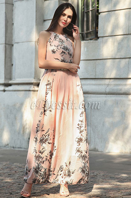 Long Halter Printed Summer Dress Holiday Dress