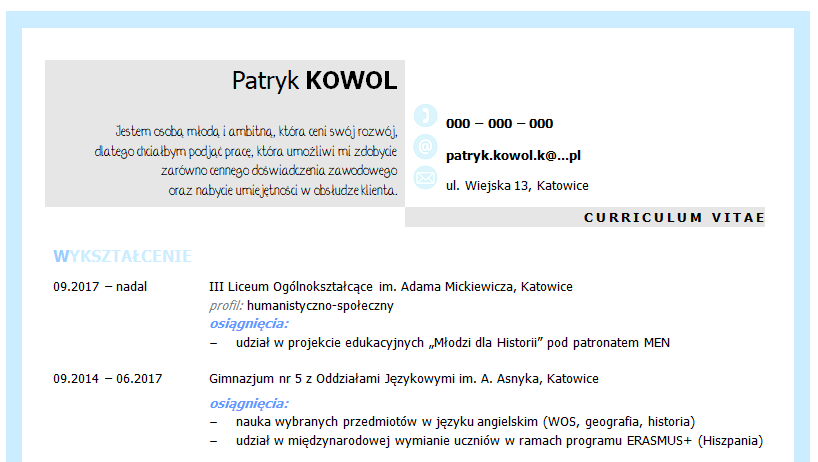 Cv Wzór Dla Ucznia Liceum Bez Doświadczenia Profesjonalny doradca zawodowy: CV dla osób bez doświadczenia