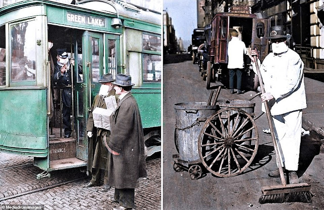Illustrazioni fotografiche di come l'influenza spagnola è stata combattuta 100 anni fa