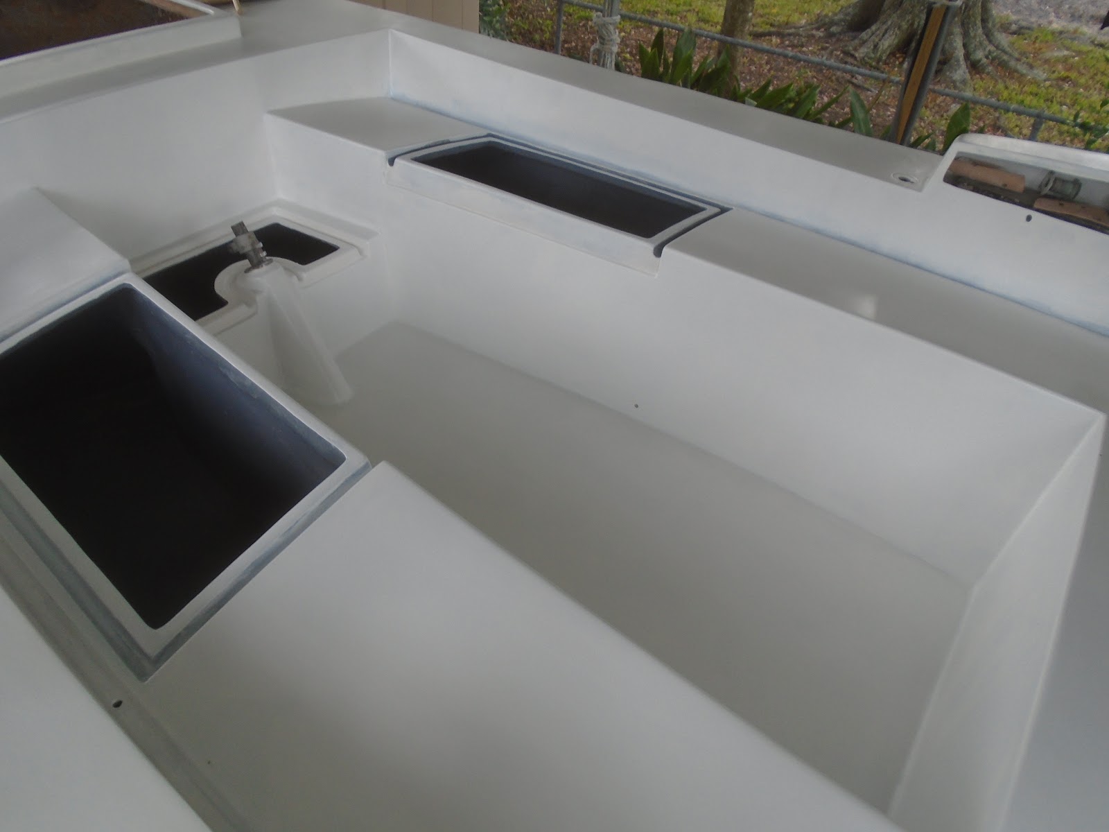 Allied Greenwich 24 Priming the Cockpit & Lazarette Shelving Buildout