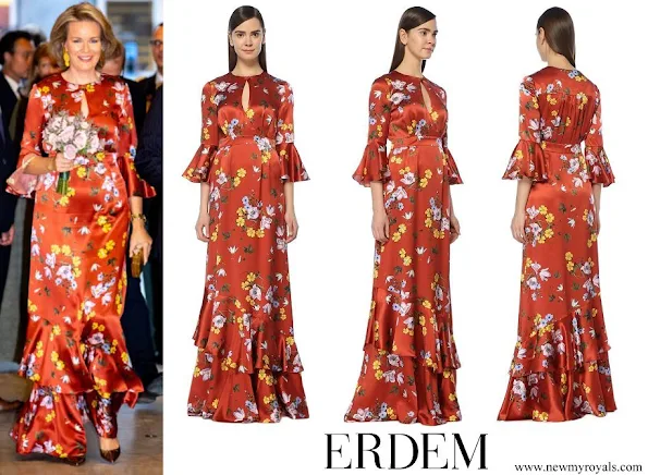 Queen Mathilde wore ERDEM Venice Silk Satin Gown