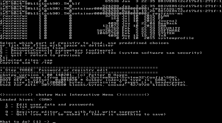 Offline NT Password & Registry Editor, Edit user data and passwords Offline NT Password & Registry Editor, Edit user data and passwords