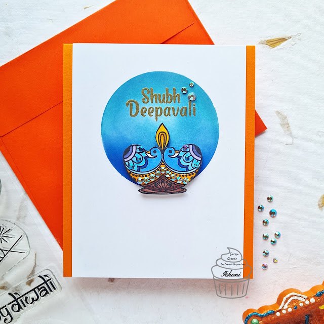 Crafty Meraki Happy Diwali stamp set, crafty Meraki sparkle embellishments Diya card for Diwali, Diwali crafts, Quillish