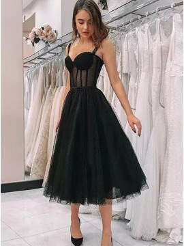 Strape Short Prom Black Dress