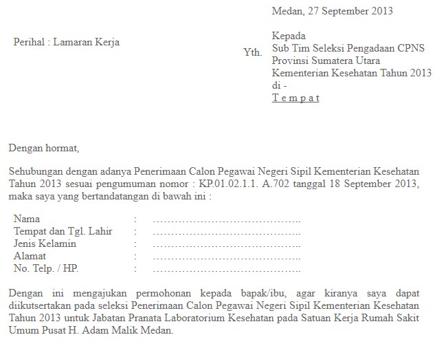 surat lamaran karja