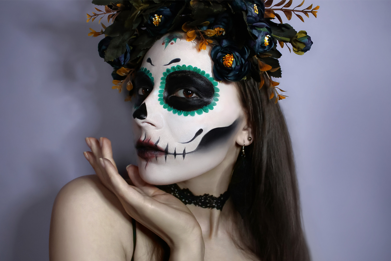 Sugar Skull Day of the Dead Makeup, Black Light