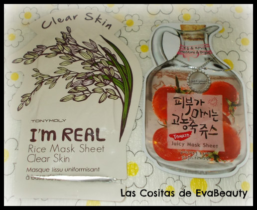 Mascarilla facial tissú de arroz de Tony Moly y de tomate de Baviphat