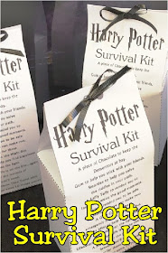 Celebrate your love of Harry Potter with this fun printable Harry Potter Survival Kit. You'll find all the candy and chocolate treats to get you through another year of Hogwarts or your next Harry Potter party. This printable survival kit is the perfect party favor or party treat for any Harry Potter fan. #harrypotterparty #harrypotterpartyfavor #printableharrypotter #diypartymomblog
