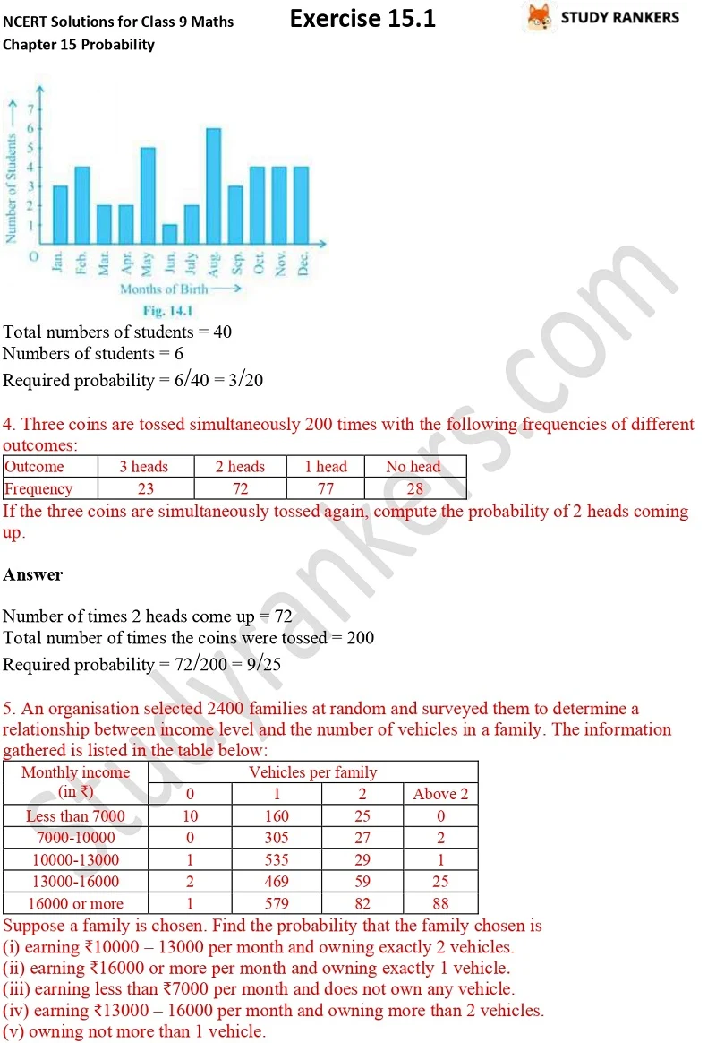 NCERT Solutions for Class 9 Maths Chapter 15 Probability Exercise 15.1 Part 2