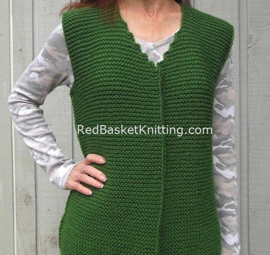 Red Basket Sleeveless Vest Free Knitting Pattern (Beginners)