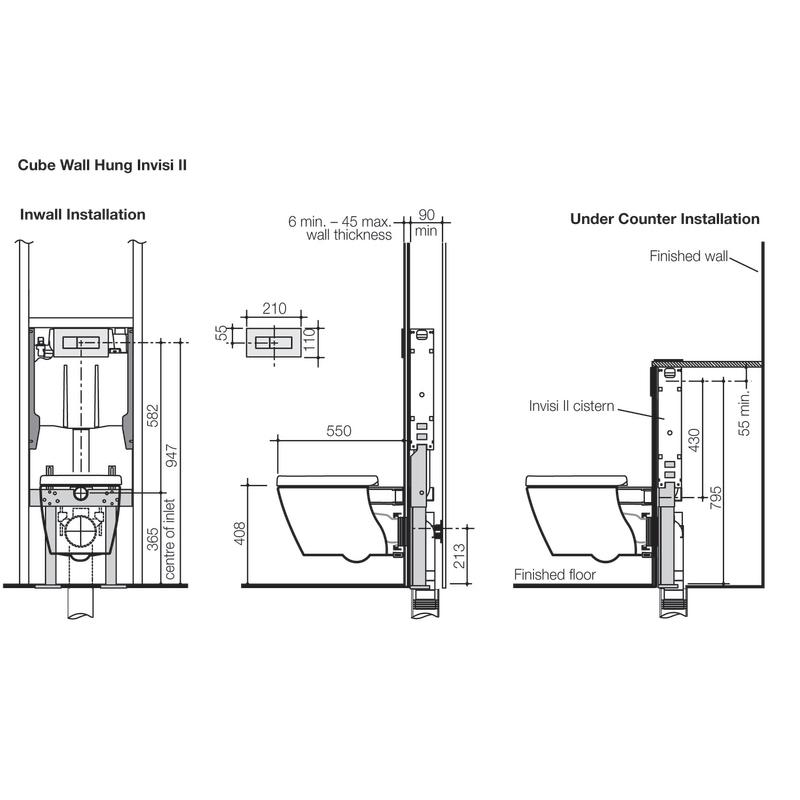 Modecor Toilet Suites Caroma Cube Wall Hung Invisi II Inwall Toilet Suite