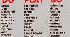 Usos de Play, Do e Go com Esportes e Atividades em Inglês.