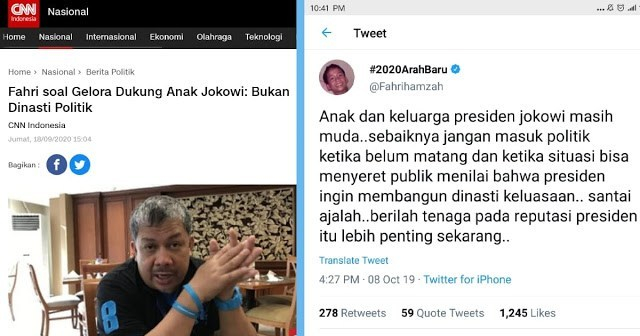 Gacerindo - Ketua Umum Partai Gelora itu membantah partainya ikut melanggengkan dinasti politik karena ikut mengusung anak menantu Presiden Jokowi di Pilkada 2020.