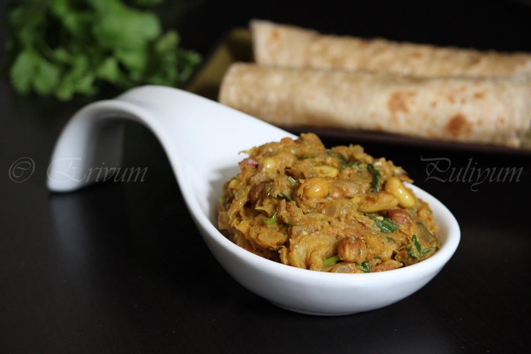 Erivum Puliyum Baingan Bharta (with Peanut Twist) Egg plant Masala