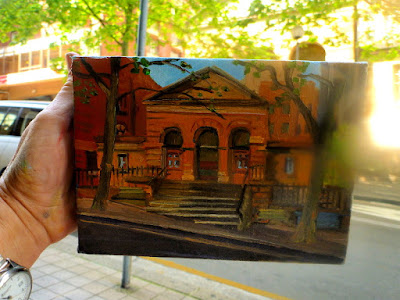 Plein air oil painting of the Justice and Police Museum, Sydney Living Museums by heritage artist Jane Bennett