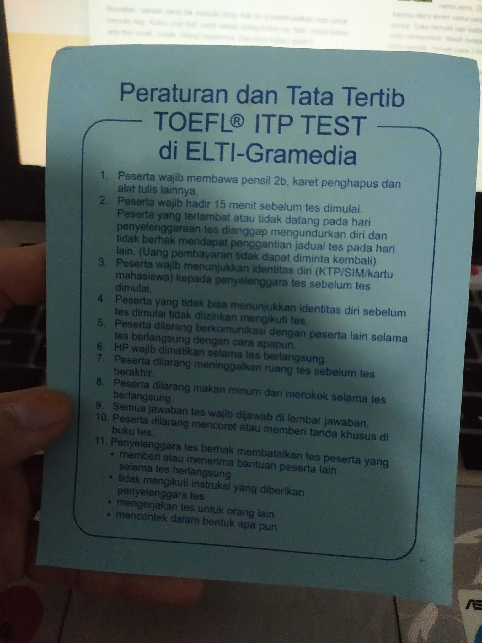 cerita hana Tes TOEFL ITP Offline dan Online Saat Pandemi