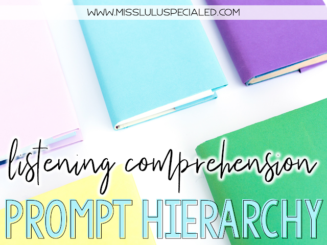 listening comprehension prompt hierarchy with colored books