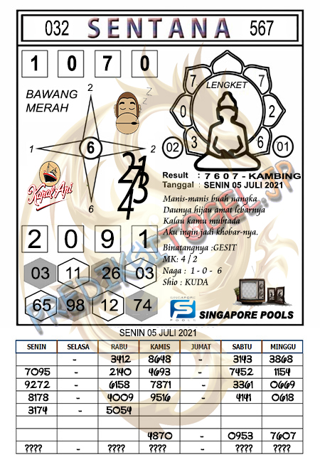 Syair Sentana SGP Senin 05 Juli 2021