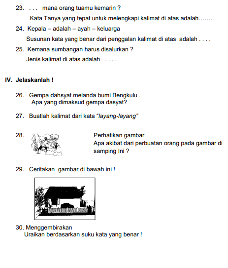 Latihan Soal Bahasa Indonesia Kelas 3 SD MI Semester 1