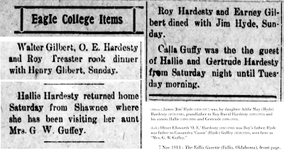 Clipping from 7 Nov 1913 - The Fallis Gazette (Fallis, Oklahoma); front page, cols. 1 & 2.