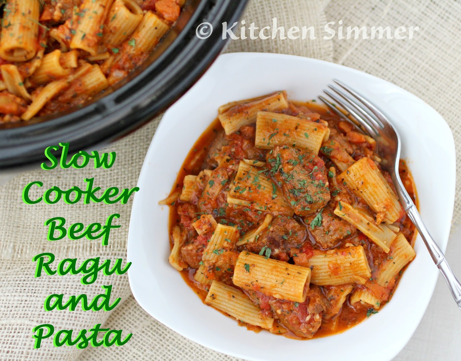 Kitchen Simmer Slow Cooker Beef Ragu and Pasta
