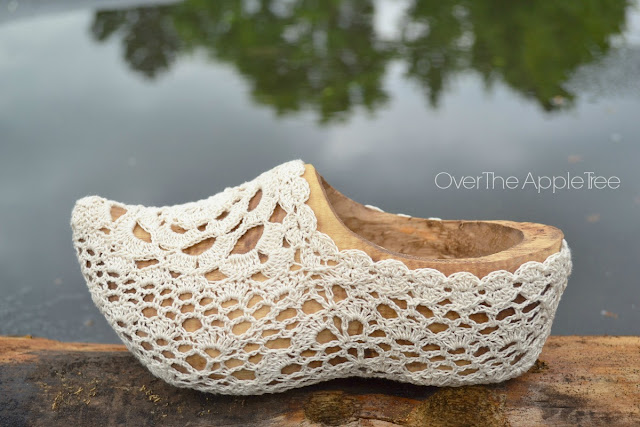 Crochet Covered Wooden Shoe, Dutch Shoe - Over The Apple Tree