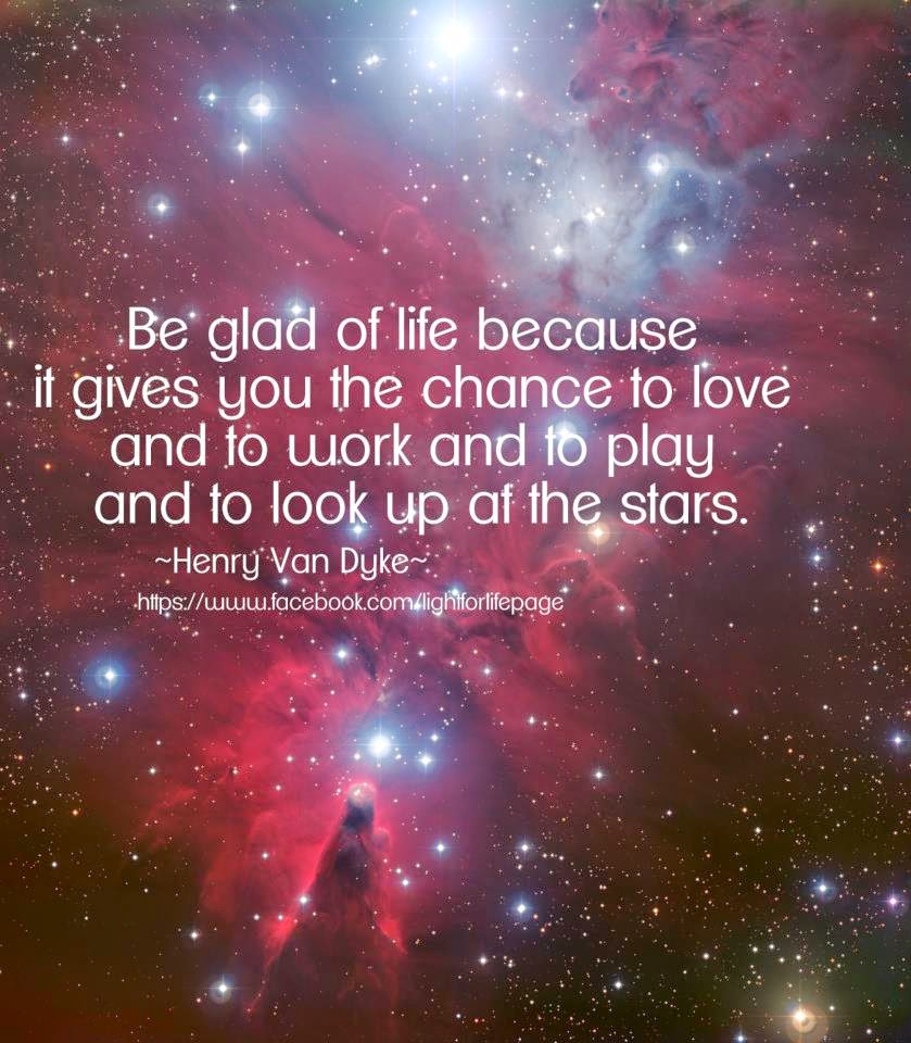 BE GLAD OF LIFE BECAUSE IF GIVES YOU THE CHANCE TO LOVE AND TO WORK AND TO PLAY AND TO LOOK UP