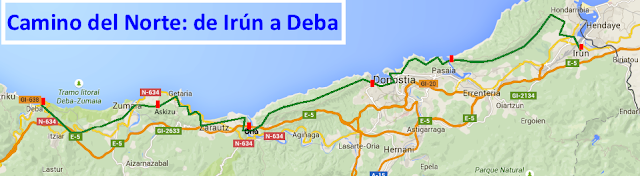 Mapa de la ruta de Irún a Deba en el Camino del Norte