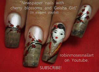 geisha nails, newspaper nails, newspaper nails with cherry blossoms, cherry blossom nails, yukio mishimi nails, japanese nails, teal nails, opi teal we drop, opi teal the cows come home, opi a million sparkles, teal nail art, paint nails with eyeshadow, mac shimmermint, 3d flower nails, using eyeshadow pigment for nails, nail art,