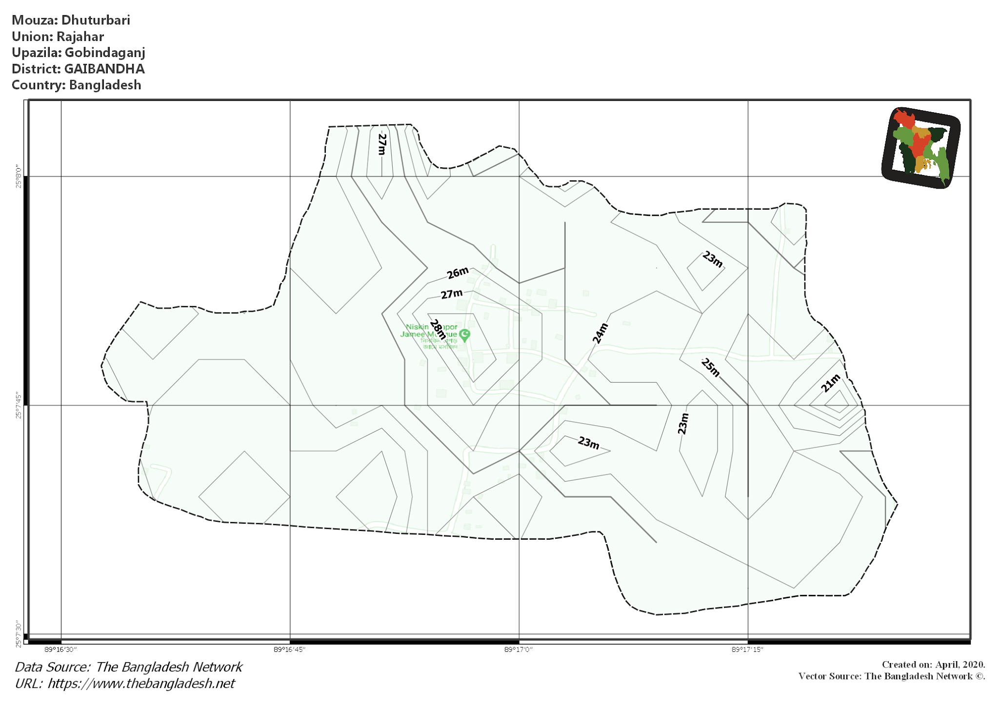 Map of Dhuturbari Mouza of Gobindaganj Upazila, GAIBANDHA, Bangladesh.