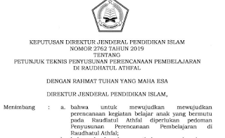 Terbaru Juknis Penyusunan RPP Untuk RA Tahun 2019 ( SK Dirjen No 2762 Tahun 2019