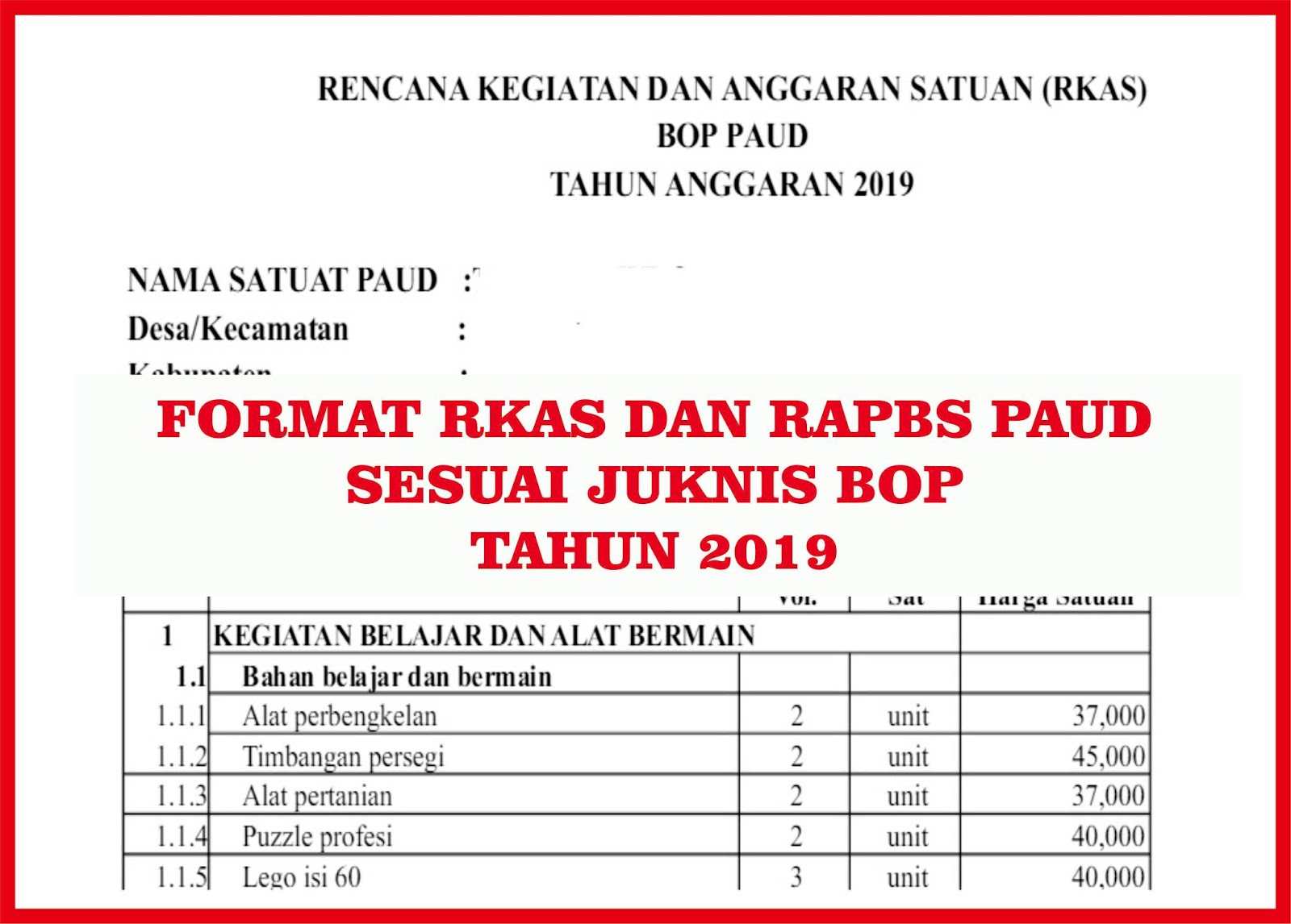 Format RKAS dan RAPBS PAUD 2019