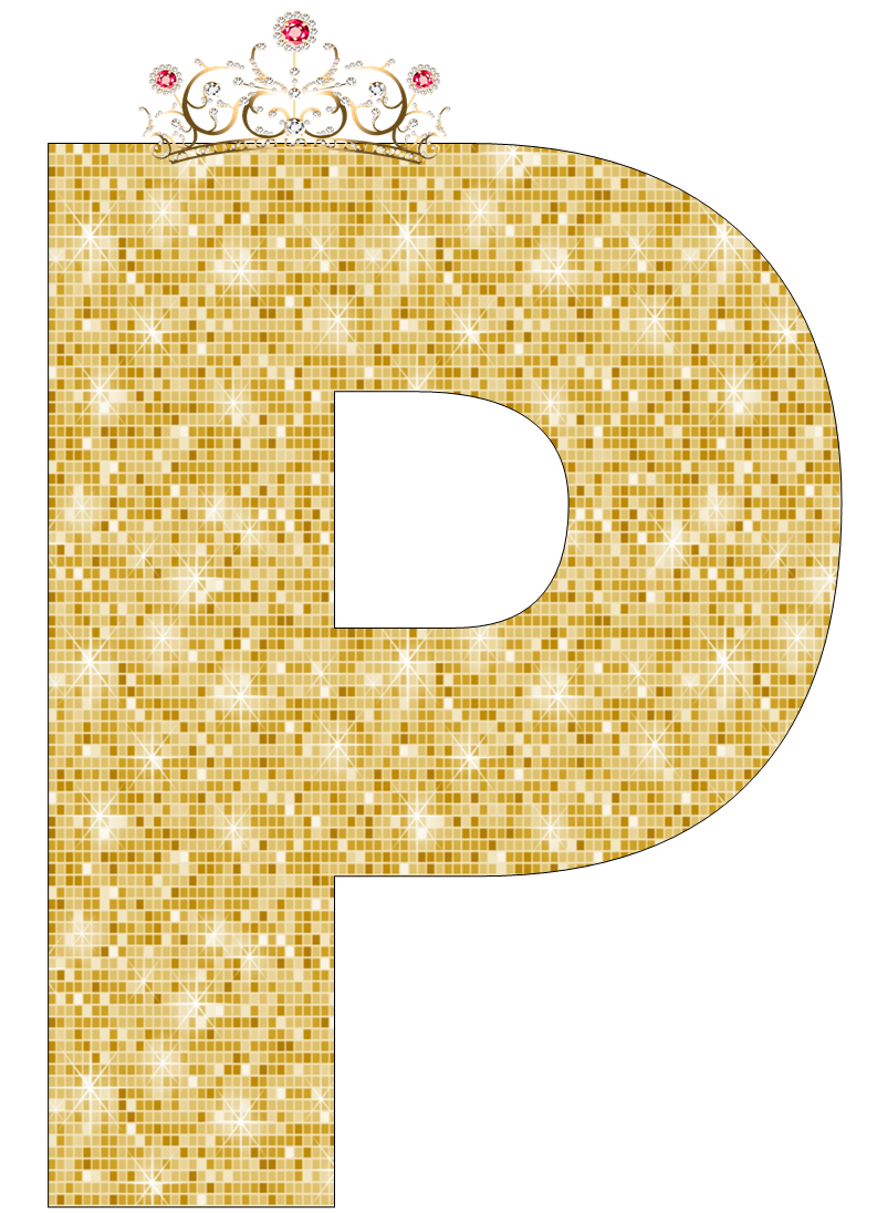 Abecedario de Corona con Fondo Dorado. Alphabet of Crown with Golden Background.