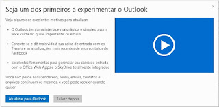 Confirmação de atualização do Hotmail para Outlook