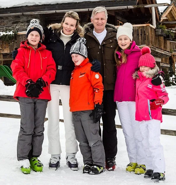 King Philippe of Belgium, Queen Mathilde of Belgium and their children Prince Gabriel, Prince Emmanuel, Princess Elisabeth and Princess Eleonore of Belgium 