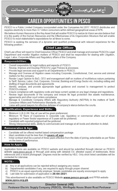 Latest Govt Jobs in PESCO (Peshawar Electric Supply Company) || in Peshawar, KPK, Pakistan 2021