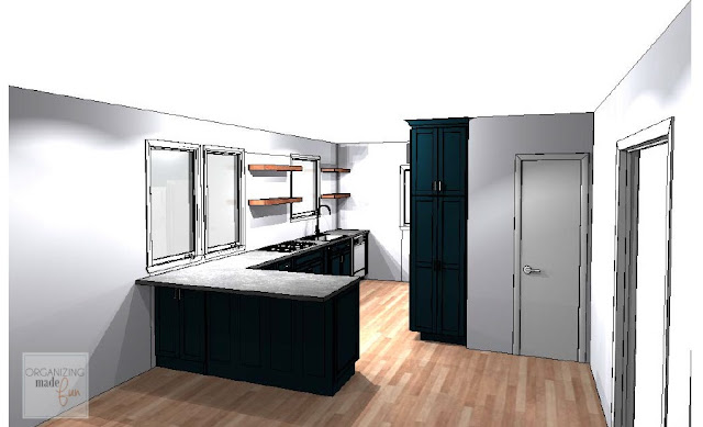 New kitchen design sketch with black cabinets and open shelving:: OrganizingMadeFun.com New kitchen design sketch with black cabinets and open shelving:: OrganizingMadeFun.com