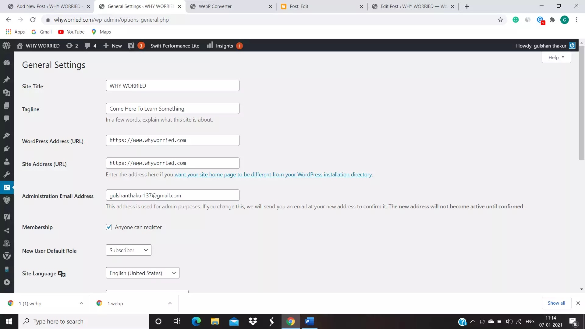 general settings image of wordpress
