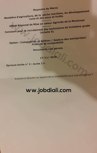 Exemple Concours Recrutement des techniciens de 3ème grade 2019 - ORMVAM