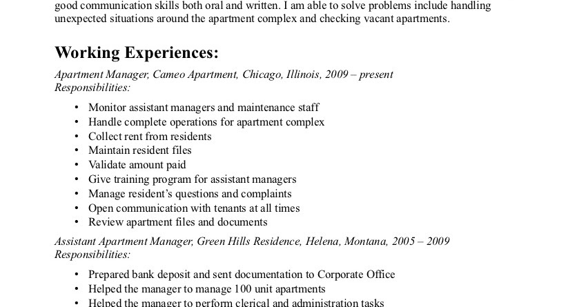 apartment manager resumes