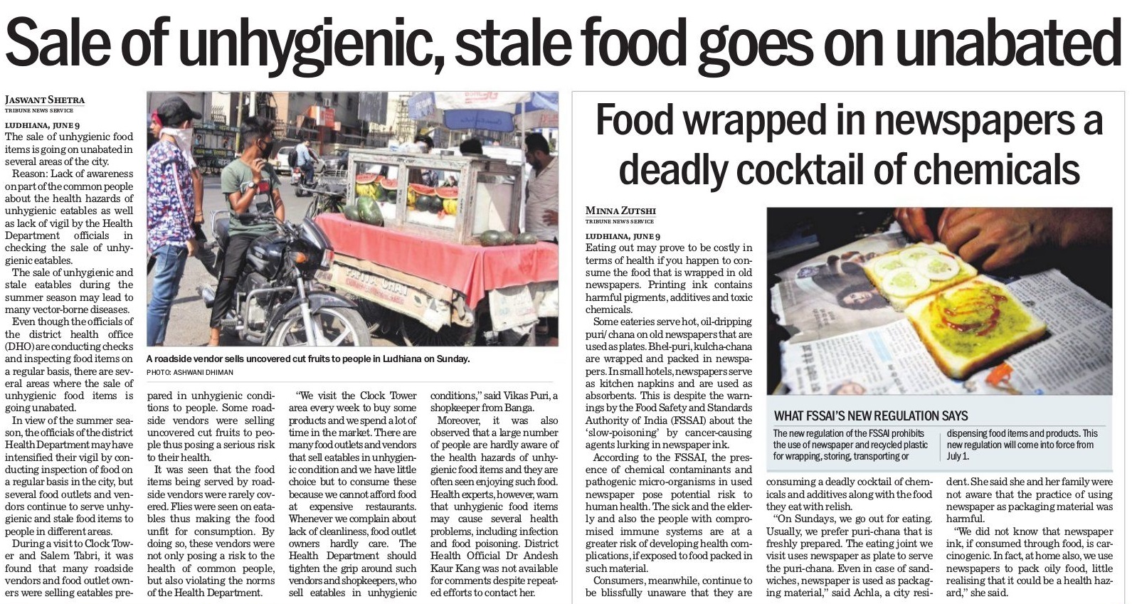 FOOD SAFETY LATEST Food wrapped in newspapers a deadly cocktail of