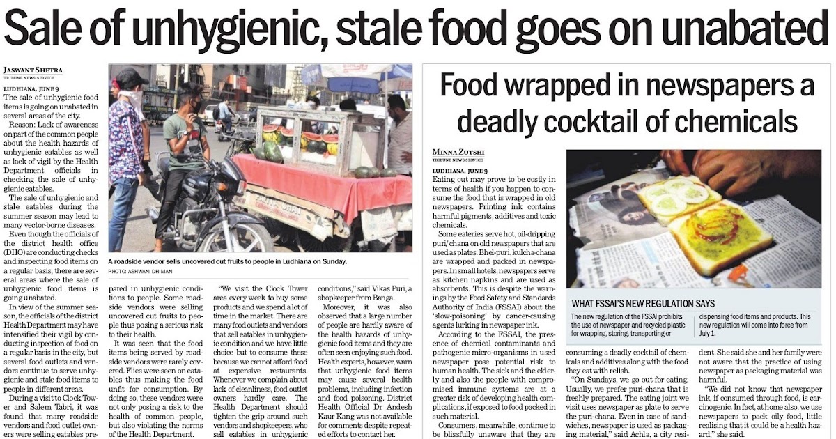 FOOD SAFETY LATEST Food wrapped in newspapers a deadly cocktail of chemicals