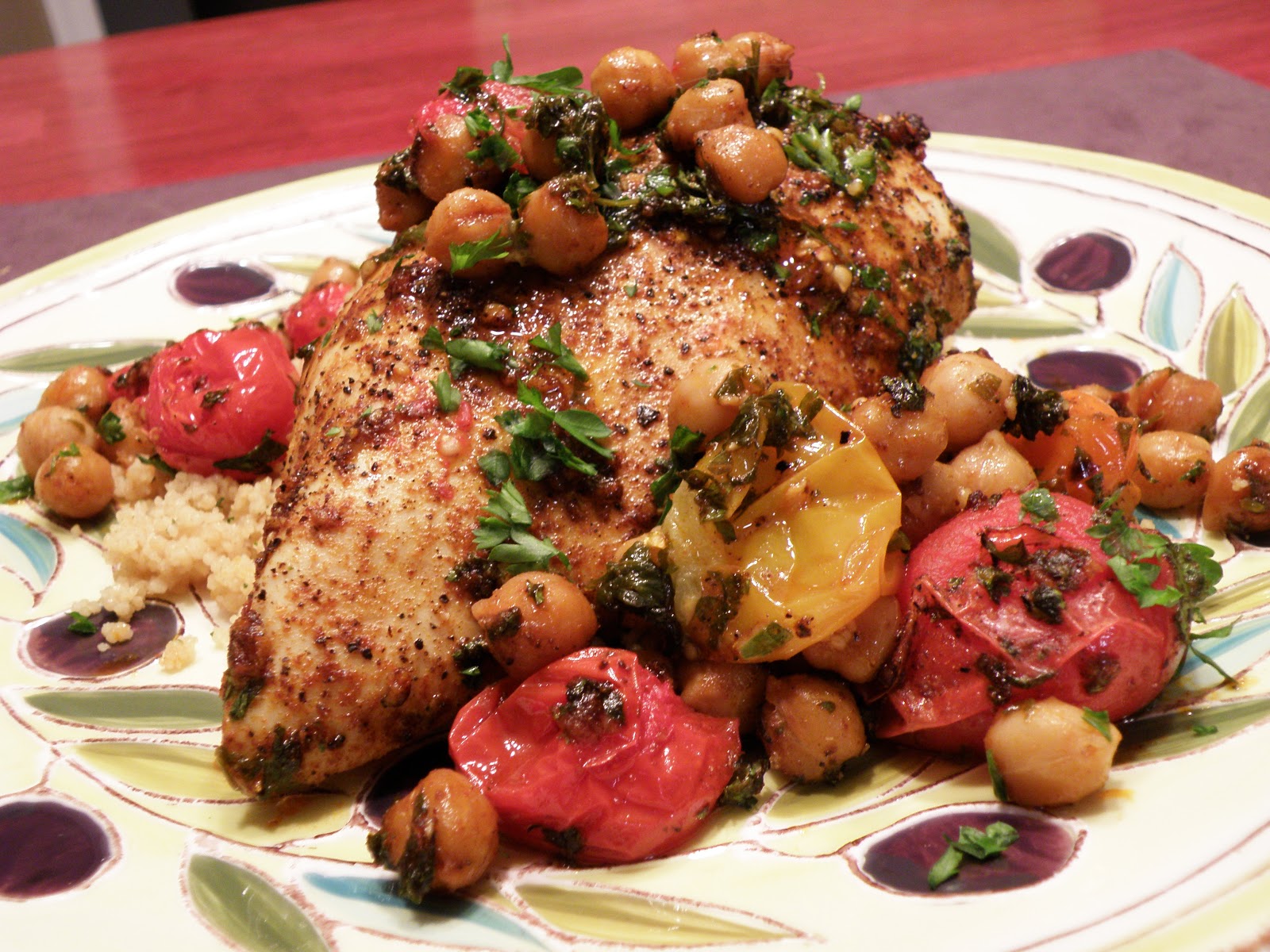 Good Chef, Bad Chef Roasted Chicken Breast w/ Garbanzo Beans, Tomatoes