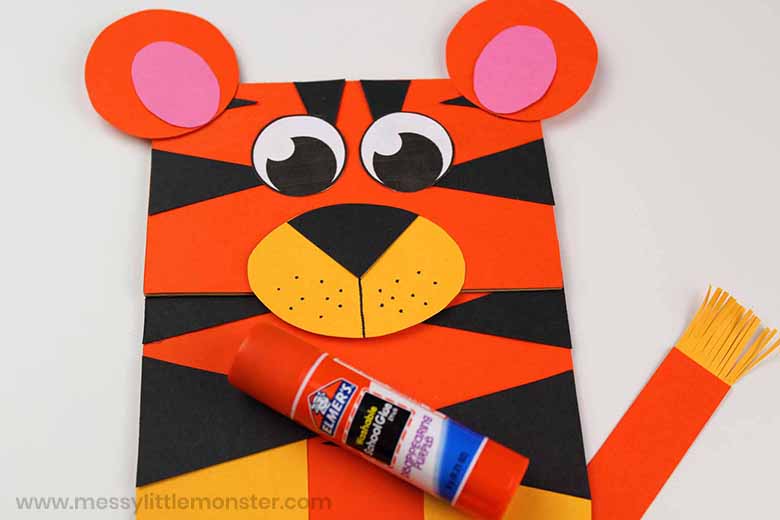 Paper Bag Puppet Tiger Craft - Template Included! - Messy Little Monster