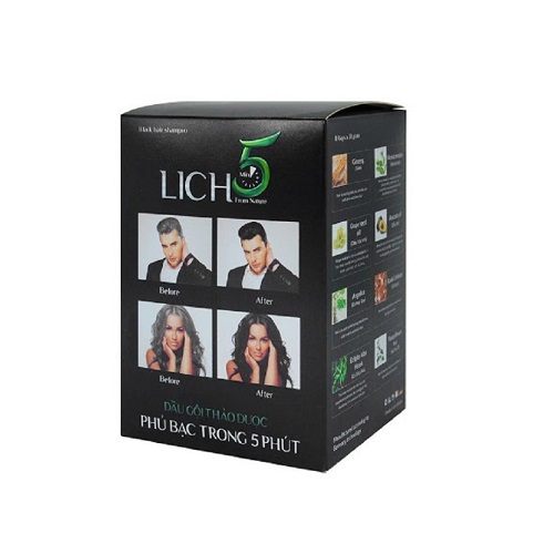 Dầu gội thảo dược phủ bạc Lich5 Dầu gội làm đen/nâu sau 5 phút 10 gói/hộp