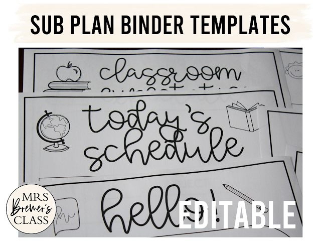 Editable sub plans binder templates! This pack includes 24 editable templates to use when you are away and need a sub. Lots of pages are included, to ensure that your sub is fully informed about school procedures, your classroom, emergency situations, and what to cover while you are away. #subplans #subbinder #bindertemplates #teaching #teacherhelpers #teachingideas #backtoschool #classroom