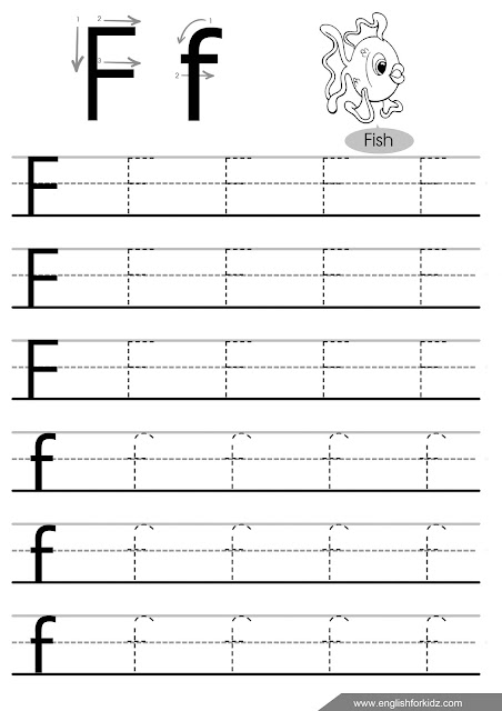Letter f tracing worksheet for teaching English alphabet