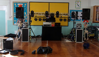 school disco in assembly hall gym skulls and skeletons