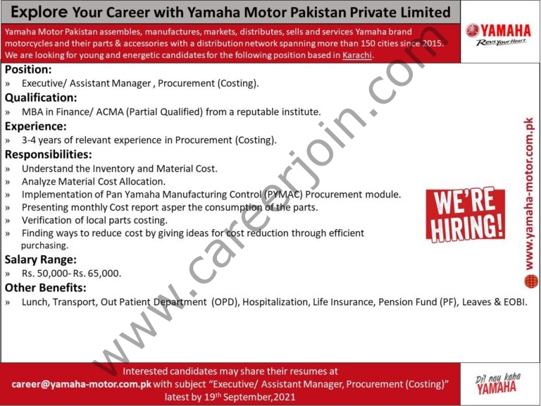 Jobs in Yamaha Motor Pakistan Pvt Ltd