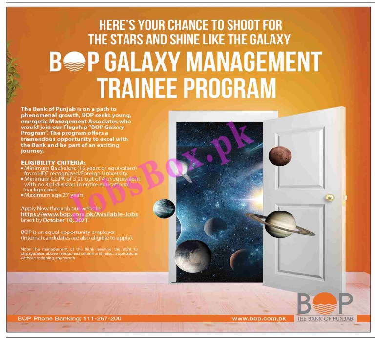 https://www.bop.com.pk/Jobs - BOP Galaxy Management Trainee Program 2021 in Pakistan